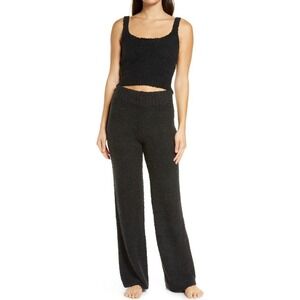 Skims Cozy Knit Tank + Pants Coord Set Onyx Black Scoop Neck Crop Top L/XL